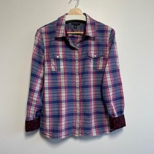 Tommy Hilfiger Women's Plaid Button Up Shirt Long Sleeve Pink Blue Size XL